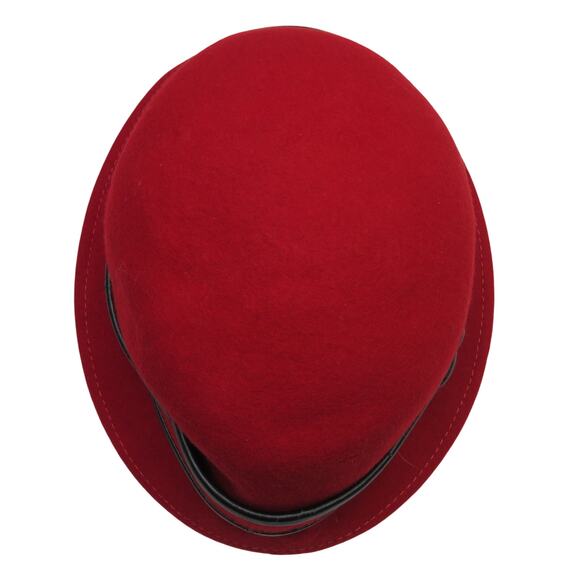 1970s Vintage Broner Vintage Red Bowler Hat Chic Red Wool Hat with Black Button - Picture 2 of 8